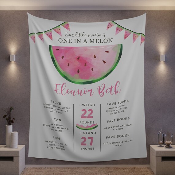 Watermelon Birthday Photo Milestone Sign, Pink Watermelon Party Banner, One in a Melon Welcome Tapestry, Print and Digital #MBP