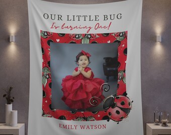 Ladybug Photo Birthday Welcome Sign, Ladybug Birthday Banner, Lady Bug Picture Backdrop, Our Little Bug Tapestry, Print and Digital #LDYB