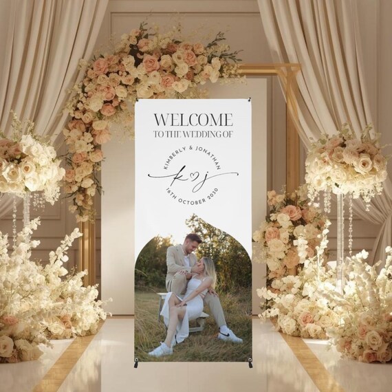 Personalized Wedding Photo Welcome Banner with Stand | Custom Vinyl Sign Backdrop | Outdoor & Indoor Wedding Decoration Printed