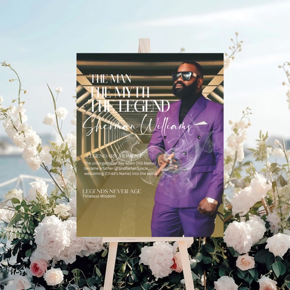 Custom Photo Milestone Birthday Sign | Editable Gold & Black Gentleman Party Poster | Magazine Cover Welcome Sign | Personalized Birthday