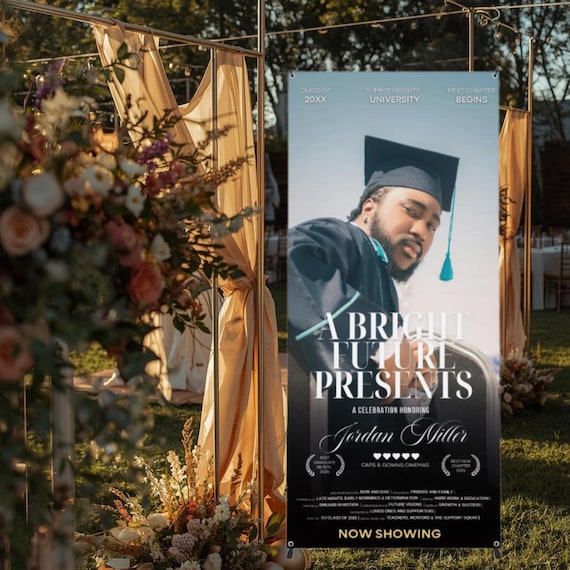 Graduation Movie Poster Vinyl Banner With Stand | Class of 2026 Personalized Grad Sign | Photo Graduation Welcome Display