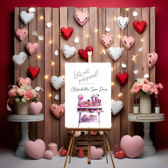Editable Pink Spa Day Party Welcome Sign - Personalized Pink-themed Birthday Decor - Customize Your Banner for a Pampering Celebration
