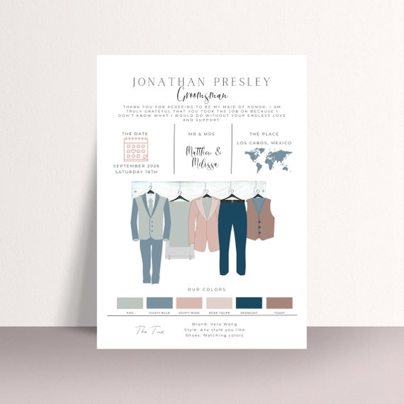 Groomsmen Info Card Template, Best Man Party Info Card, Groomsman Printable, Best Man, Information Card, Proposal Card #GIC