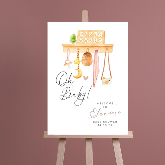 Baby Shower Oh Baby Welcome Sign Template, Girl Pink Baby Shower Printable, Editable Pink Baby Shower Banner, Instant Download