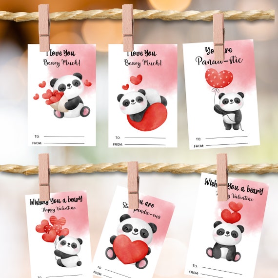 Panda Valentine Day School Cards, Kids Classroom Printable Valentines Card, Editable Children Valentine Cards, Instant Download #Vale
