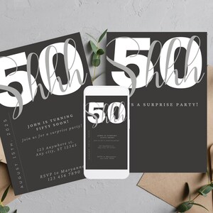 Surprise Birthday invitation Template, Shhh... its a surprise, Any age, Surprise Invite, Adult Party, Birthday Surprise, Print and Digital