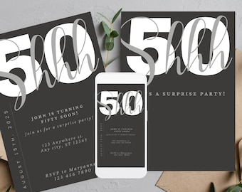 Surprise Birthday invitation Template, Shhh... its a surprise, Any age, Surprise Invite, Adult Party, Birthday Surprise, Print and Digital
