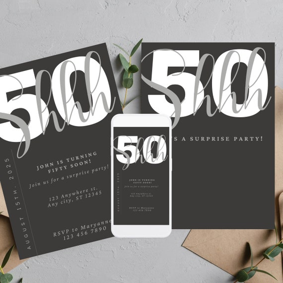 Surprise Birthday invitation Template, Shhh... its a surprise, Any age, Surprise Invite, Adult Party, Birthday Surprise, Print and Digital