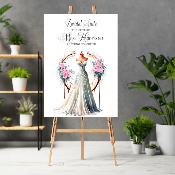 Printable Bridal Suite Wedding Sign - Wedding Day Banner for Dressing Room Decor - Elegant Wedding Dress and Arch Design, Print and Digital