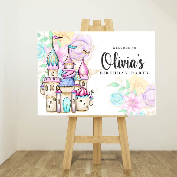 Princess Birthday Welcome Sign, Party Banner, Princess Castle Template, Printable Banner, Customizable Minimalist Signs, Print and Digital