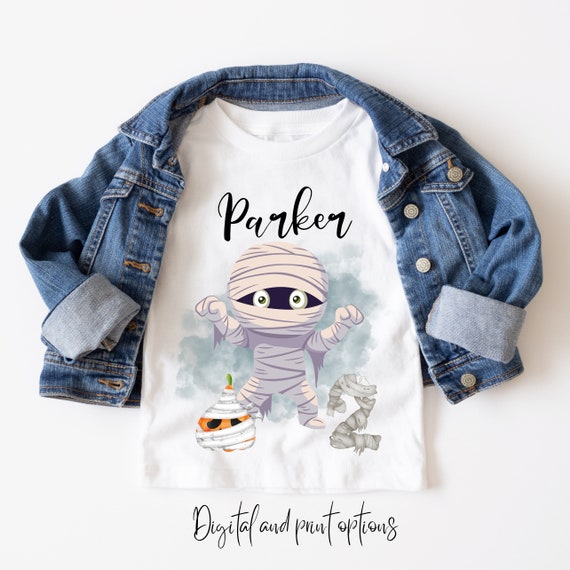 Halloween Mummy Birthday Shirt, Custom Kids Name Shirt, Spooky Sweatshirt, Scary Personalized Family Apparel, Print and Digital