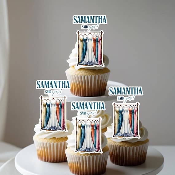 Edible Bride and Bridesmaid Dress Cupcake Toppers – Bridal Shower Decorations, Bride to Be Party Favors, Wedding Cupcake Decor, Hen Party