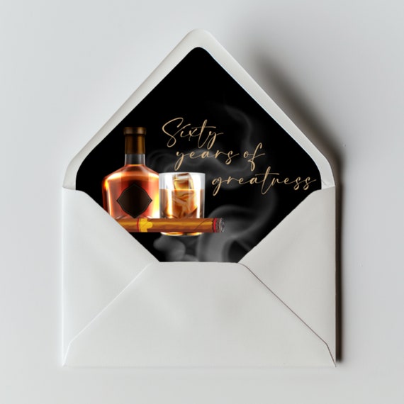 Handcrafted Personalized Whiskey & Cigar A7 Envelope Liner | Luxury Wedding Invitation Liner | Elegant Custom Stationery for Groomsmen Gifts