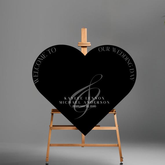 Simple Modern Wedding Welcome Sign - Custom Black & White Heart Foam Board Decor, Minimalist Elegant Wedding Sign, Ceremony Signage