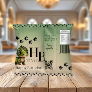 Editable Dinosaur Chip Bag Labels | Dino Party Snack Treats Template | Personalized Jurassic Party Favor Printable Bags, Print and Digital
