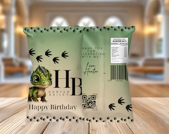 Editable Dinosaur Chip Bag Labels | Dino Party Snack Treats Template | Personalized Jurassic Party Favor Printable Bags, Print and Digital