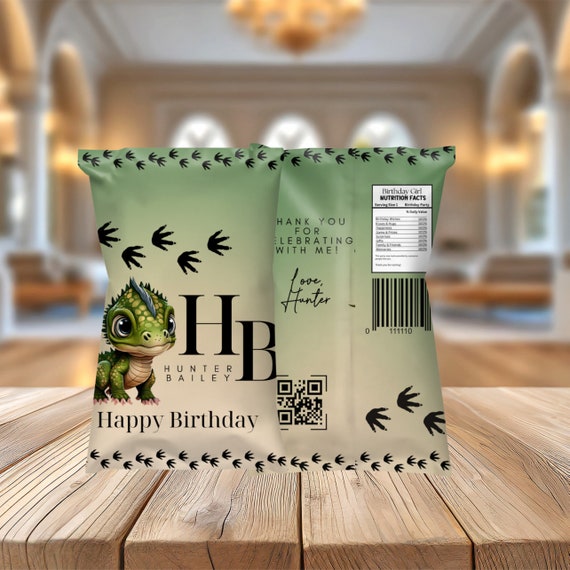 Editable Dinosaur Chip Bag Labels | Dino Party Snack Treats Template | Personalized Jurassic Party Favor Printable Bags, Print and Digital