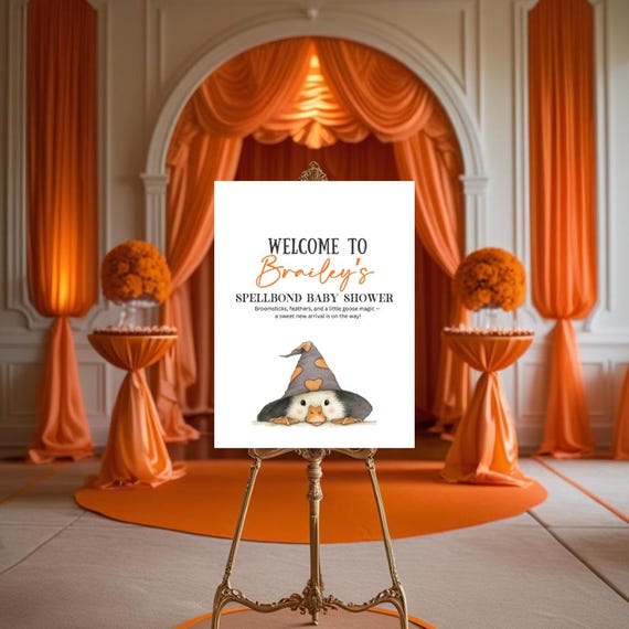 Witchy Goose Baby Shower Welcome Sign – Arch Foam Board, Acrylic, or Poster Print, Custom Party Entrance Sign, Spellbound Celebration Decor