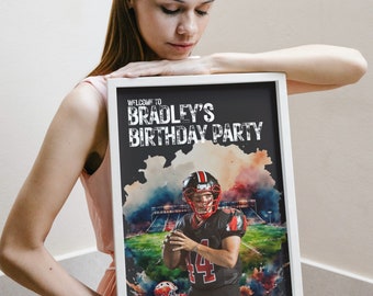 Editable Football Birthday Welcome Sign Template, DIY Printable Decor for Sports Party | Editable Football Event Sign, Digital Print