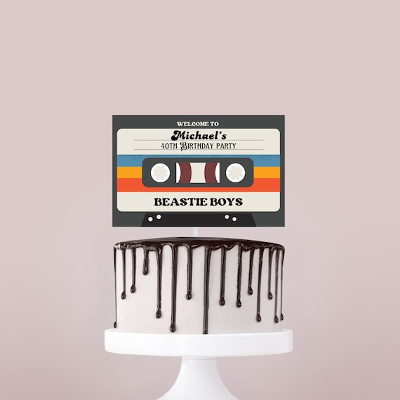 Customizable Retro Cassette Tape Cake Topper | Vintage Mixtape Decoration | Any Age Birthday | Handmade Assembled Toppers