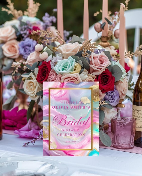 Bridal Shower Invitation | Pastel Agate Gold Printed Invitation | Elegant Bridal Shower Invite | Custom Print