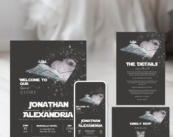 Sci Fi Wedding Welcome Invitation Template Bundle, Editable Nerdy Wedding RSVP Card, Printable Wedding Template, DIY Wedding Details Cards