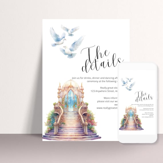 Fairytale Wedding Printable Detail Card, Wedding Staircase Party Details Template, Happily Ever After, Enchanted Wedding Decor