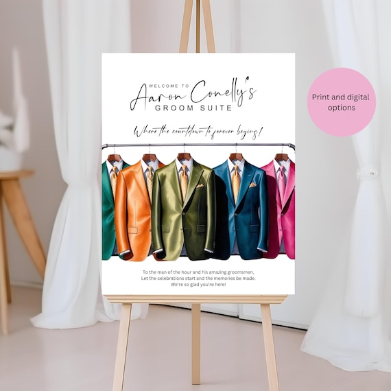 Custom Welcome Sign for Groom and Groomsmen Suite | Green, Orange and Gold Wedding Decor | Groom Suite Sign, Groomsmen, Wedding Day Signage