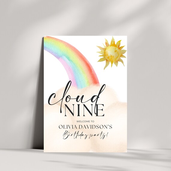 Rainbow Clouds Birthday Welcome Sign Template | Customizable for Any Age | Watercolor Party Banner | Printable Instant Download