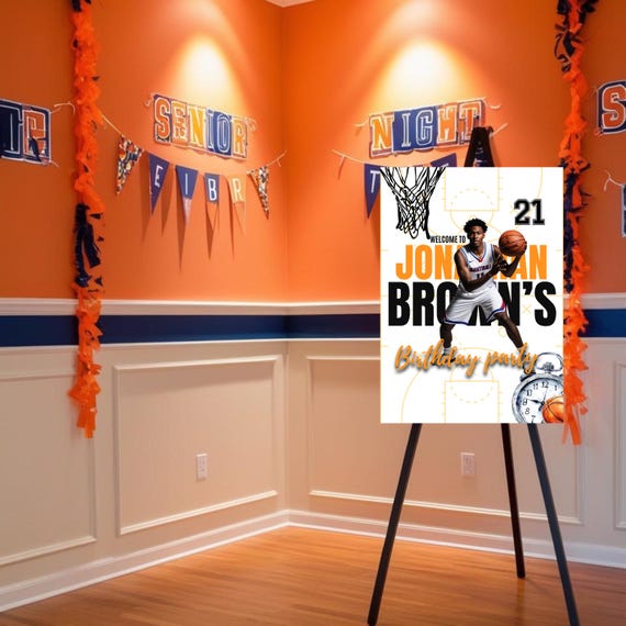 Custom Basketball Birthday Welcome Sign | Personalized Basketball Player Party Sign | Sports Themed Birthday Entrance Sign | Photo Banner