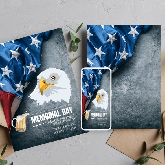 Memorial Day Invitation, Memorial Cookout, Remember and Honor Celebration Invite, Memorial Day BBQ Party Template, Digital and Print, #MDCI
