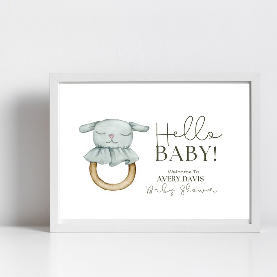 Baby Shower Rattle Welcome Sign Template, Blue Baby Toy Shower Printable, Editable Baby Shower Banner, Custom Baby Party Signs