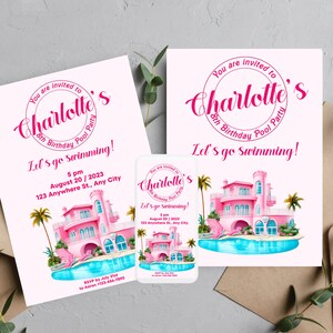 Pink Pool Party Birthday Invitation, Malibu Custom Invitations, Summer Beach Party, Pool Party, Pink Printable Invites, Print, Digital, #BRB