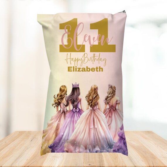 Personalized Princess Birthday Chip Bag, Custom Chip Bag, Personalized Party Bags, Birthday Party Decor, Princess Theme, Instant Download