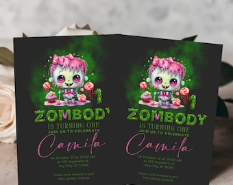 Editable Zombie Birthday Invitation | Kids Halloween Party Scary Invites | Printable Zombie Apocalypse Template