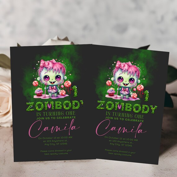 Editable Zombie Birthday Invitation | Kids Halloween Party Scary Invites | Printable Zombie Apocalypse Template