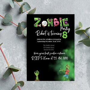 Zombie Birthday Invitation, Editable Kids Scary Invites, Halloween ...