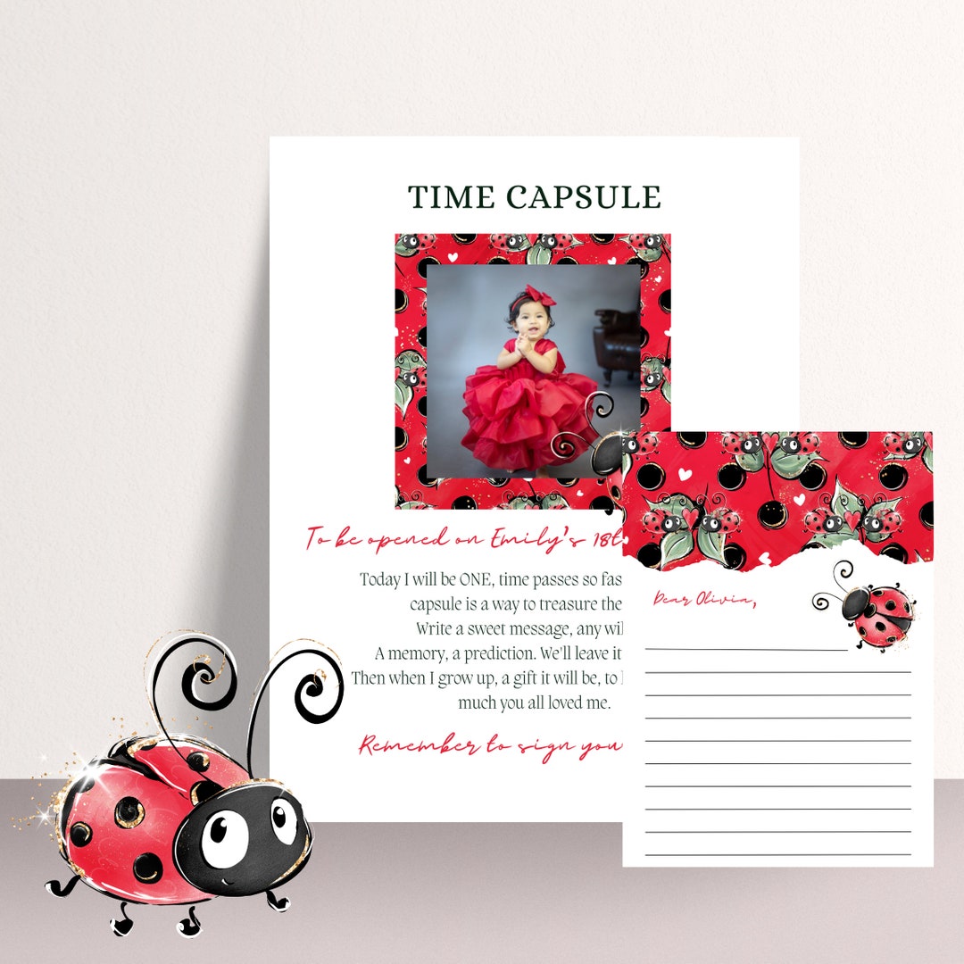 Ladybug Photo Birthday Time Capsule Sign, Lady Bug Birthday Printable ...