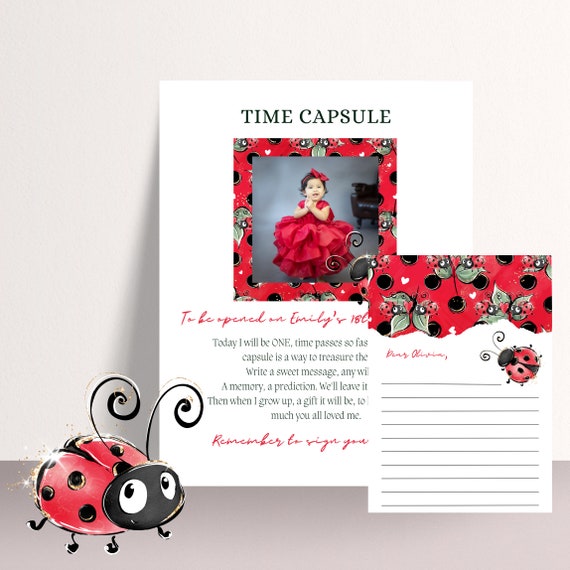Ladybug Photo Birthday Time Capsule Sign, Lady bug Birthday Printable, Our Little Bug Printable Time Capsule , Instant Download, #LDYB