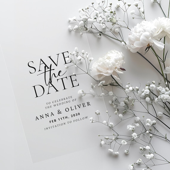 Simple Minimalist Save the Date | Transparent Clear Acrylic Wedding Invitation | Modern Keepsake Invite