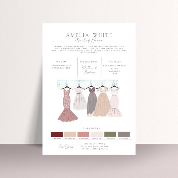 Bridesmaid Information Invitation Template, Bridal Party Info Card, Maid of Honor Printable, Bridesmaid Info Cards, Bridesmaid Proposal #WIC