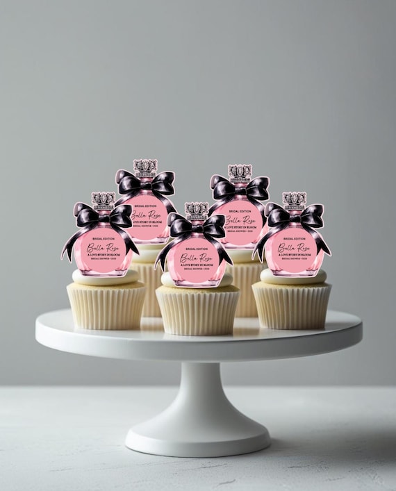 Bridal Shower Edible Cupcake Toppers Perfume Bottle, Bride to Be Cake Topper, Custom Name & Date, Bachelorette Party Decorations