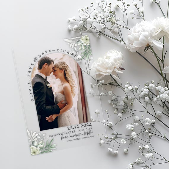 Simple Minimalist Save the Date Photo Announcement | Transparent Clear Acrylic Wedding Invitation | Modern Keepsake Invite | Elegant Custom