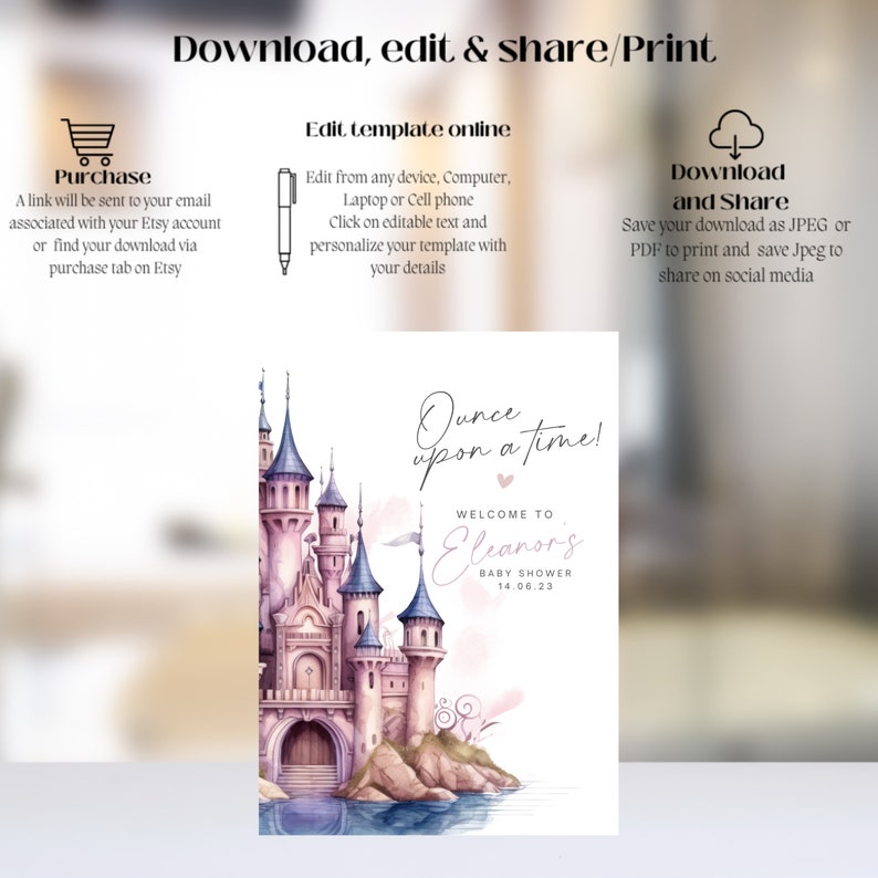 Customizable Princess Castle Baby Shower Welcome Sign Template | Fairy ...