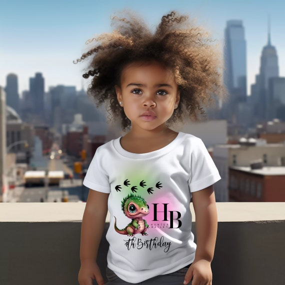 Customizable Dinosaur Birthday Shirt - Personalized Name & Age - Pink and Green Party Tee for Dino Birthday Celebration, Print and Digital