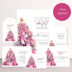 Rosa Weihnachtsbaum-Babyparty-Einladungs-Paket, Winter-Mädchen-Babyparty-Einladungen, Winter-Rosa-Bücher für Baby, Windel-Verlosungskarte