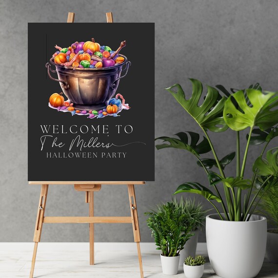 Witchy Cauldron Welcome Party Sign - Editable & Customizable Printable Banner - Witch Vibes - Digital Witch Party Signage, Instant Download