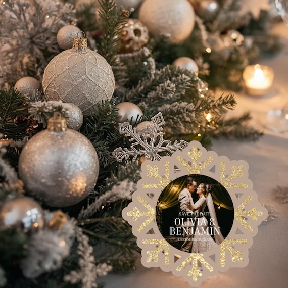 3D Snowflake Save the Date Photo Card | Winter Wonderland Wedding Invitation | Custom Icy Blue Save the Date | Elegant Wedding Announcement