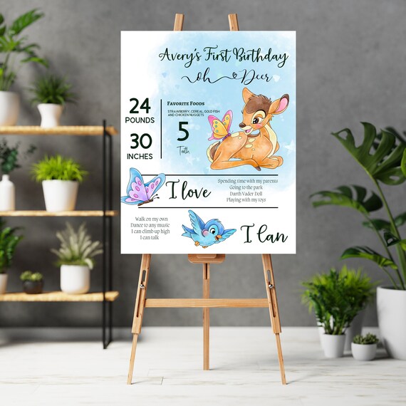 Printable Blue Oh Deer Birthday Milestone Sign, Editable Deer Birthday Milestone Banner, Boys Deer Themed Template, Instant Download, #ODB