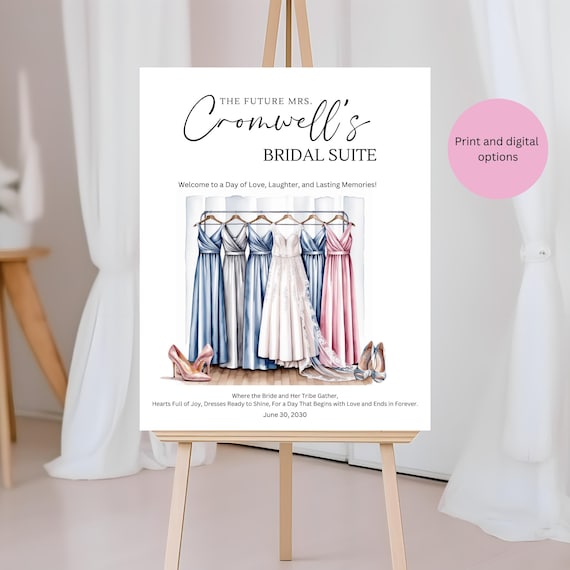Bridal Suite Welcome Sign | Bride and Bridesmaids Dresses Decor | Wedding Day Bride Tribe Sign | Customizable Bridal Party Sign